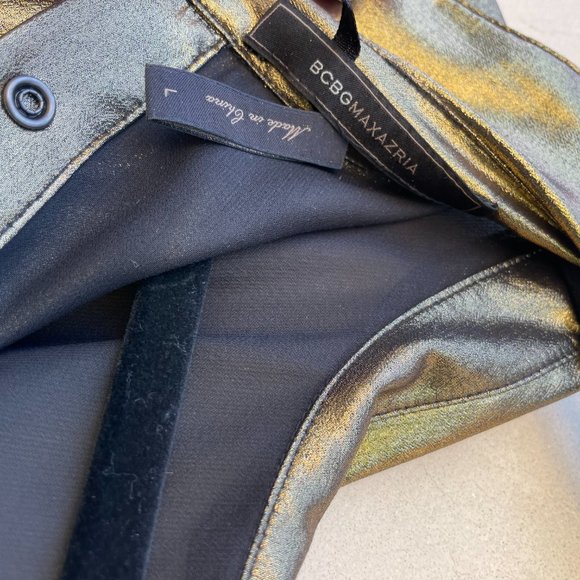 BCBGMAXAZRIA Retro Gold Metallic Chiffon Top Backward-worn Style Shirt - Picture 4 of 6